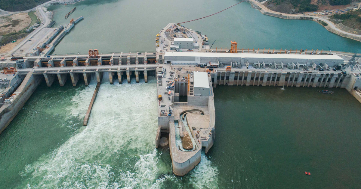 Xayaburi hydroelectric project across the Mekong River in Laos